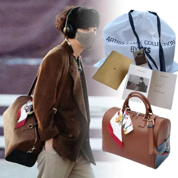 Luxury V Design Boston Handbag – Unisex Crossbody Bag with Silk Scarf