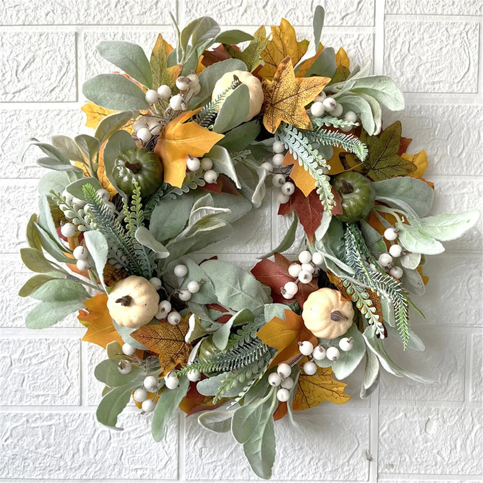 Fall Wreaths Pumpkin Berry Maple Leaf Artificial Wreath Harvest Autumn Door Wreath Christmas Halloween Home Hanging Decor