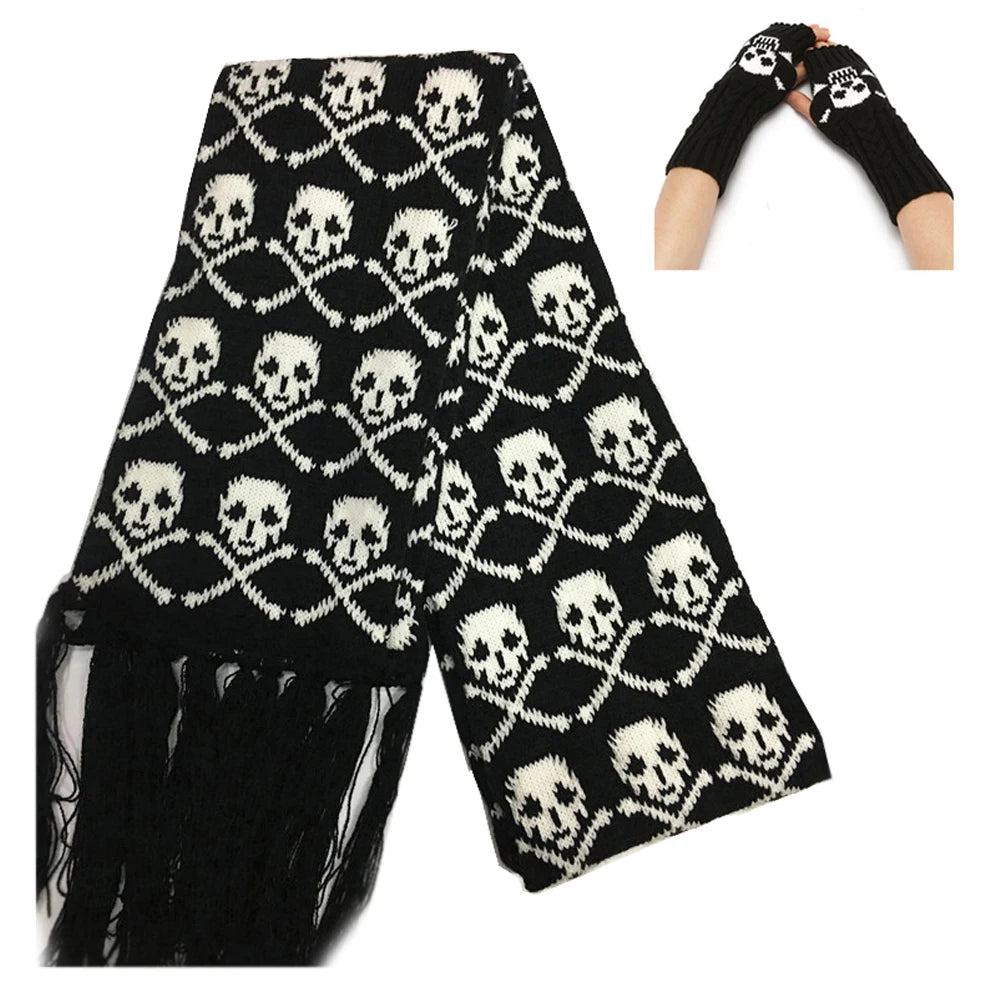 Skull Pattern Scarf – Unisex Knitted Wrap with Skeleton Design