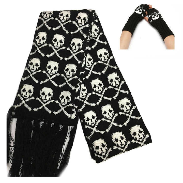 Skull Pattern Scarf – Unisex Knitted Wrap with Skeleton Design