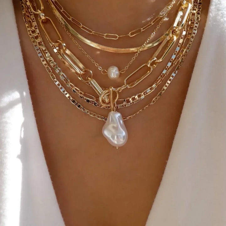 Gold Pendant Necklace Set – Trendy Boho Multi-Layer Crystal Jewelry for Women