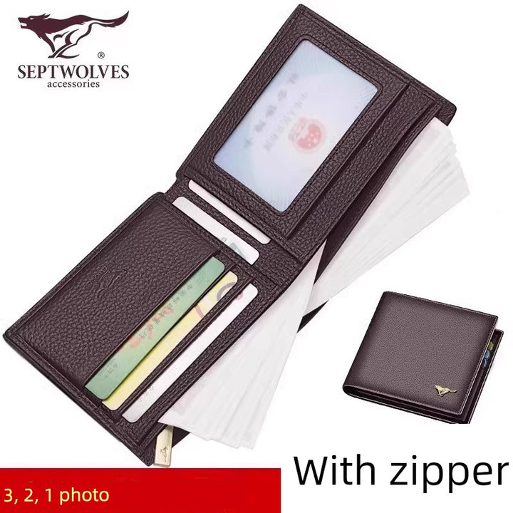 SEPTWOLVES Men Genuine Leather Genuine Goods Short One-Piece Wallet