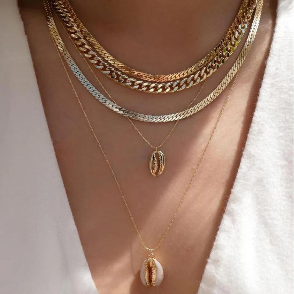 Gold Pendant Necklace Set – Trendy Boho Multi-Layer Crystal Jewelry for Women