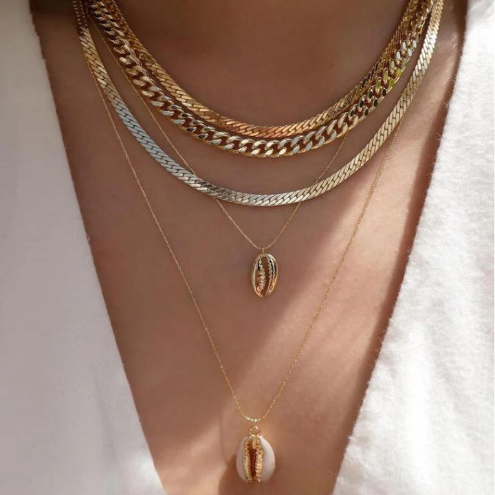 Gold Pendant Necklace Set – Trendy Boho Multi-Layer Crystal Jewelry for Women