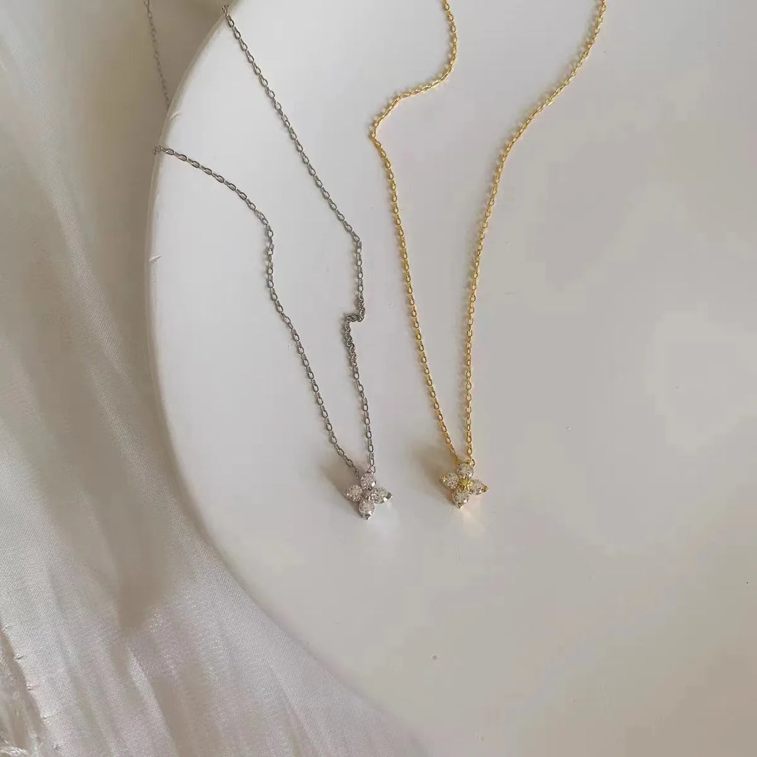 18K Gold-Plated Zircon Necklace – S925 Sterling Silver Four Leaf Clover Pendant for Women