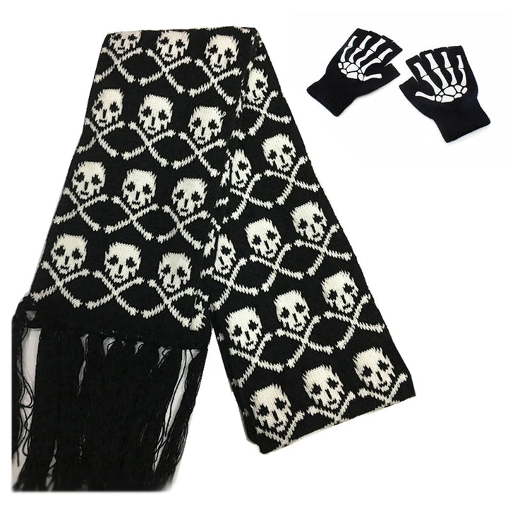 Skull Pattern Scarf – Unisex Knitted Wrap with Skeleton Design