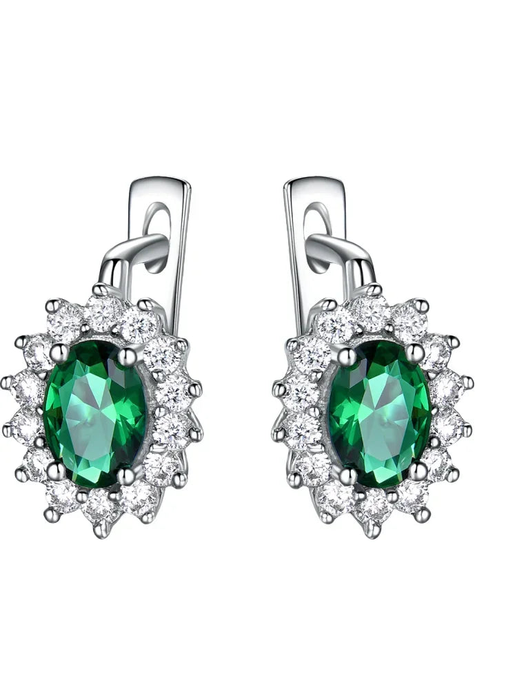 RadiantEmerald™ – 5*7mm Oval Clip Earrings with Emerald and Flower Design
