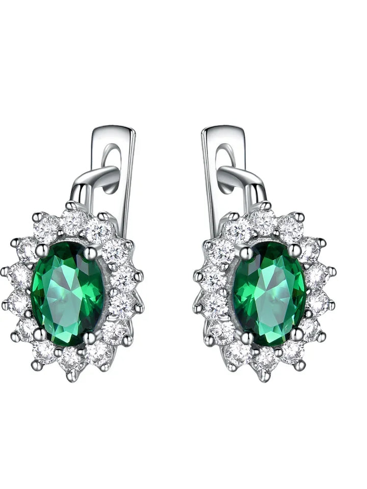 RadiantEmerald™ – 5*7mm Oval Clip Earrings with Emerald and Flower Design