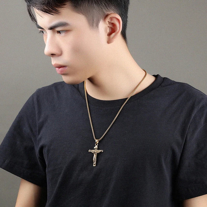. Faith Cross Pendant Necklace – Gold & Silver Stainless Steel Chain for Men