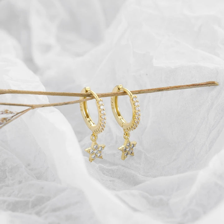 ZirconBloom™ – CANNER 18K Gold Plated Drop Earrings with Star Design