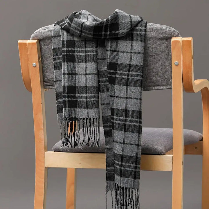 Long Tassel Scarf – Faux Cashmere Plaid Wrap for Men & Women