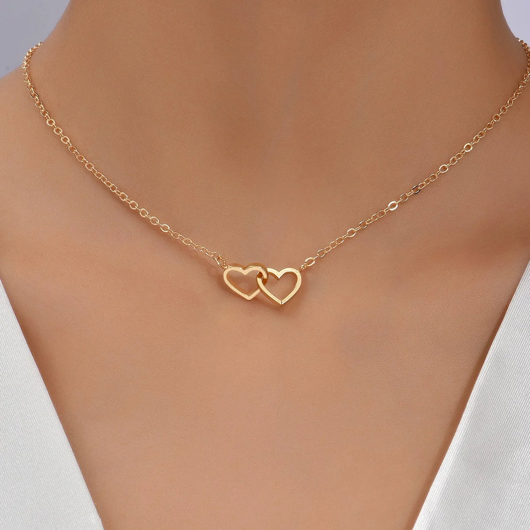 Tiny Heart Necklace – Hollow Double Pendant Chain for Women