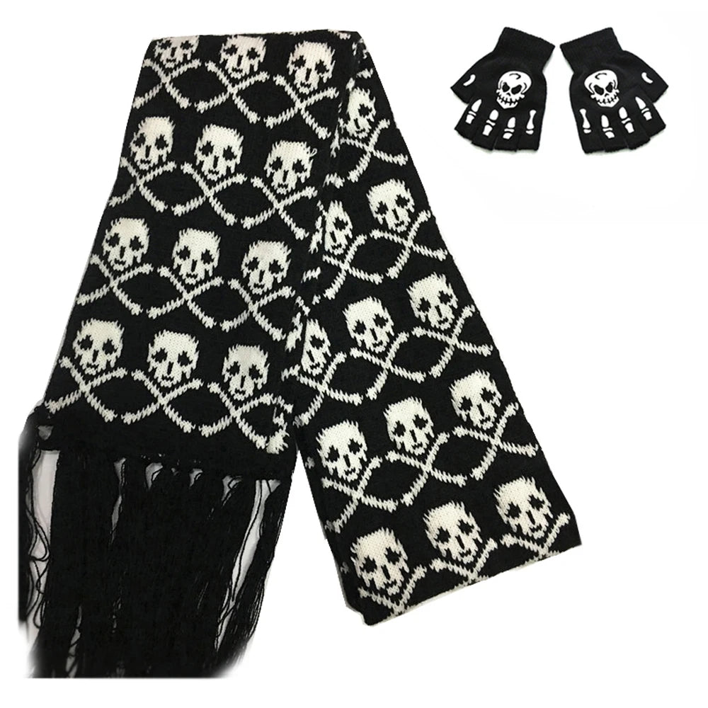 Skull Pattern Scarf – Unisex Knitted Wrap with Skeleton Design