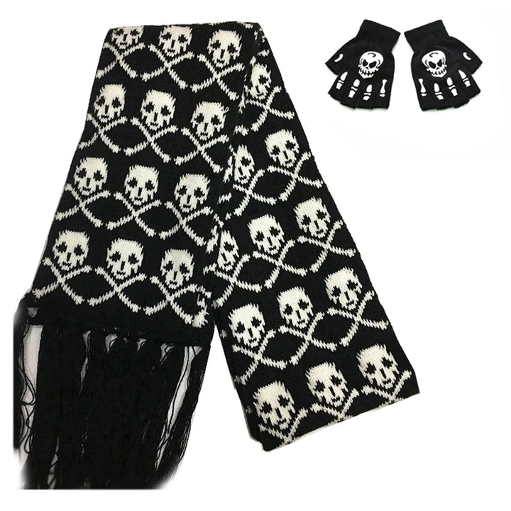 Skull Pattern Scarf – Unisex Knitted Wrap with Skeleton Design