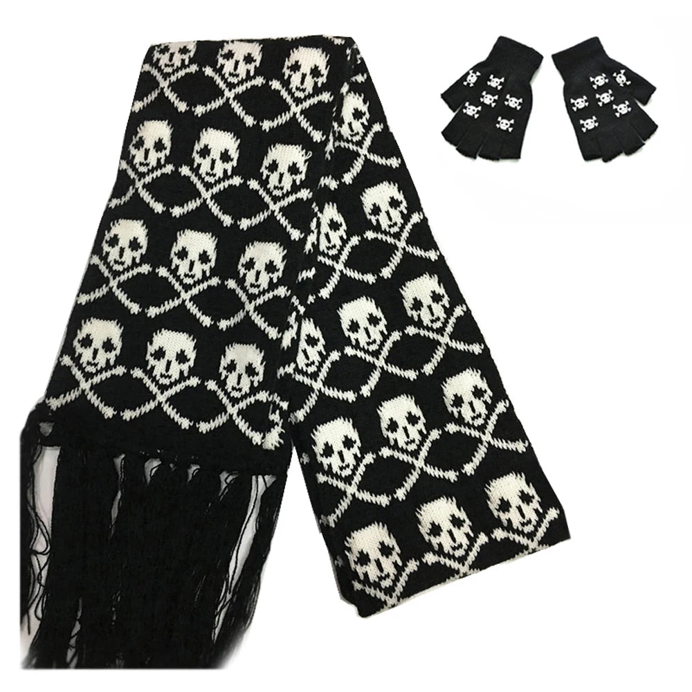 Skull Pattern Scarf – Unisex Knitted Wrap with Skeleton Design