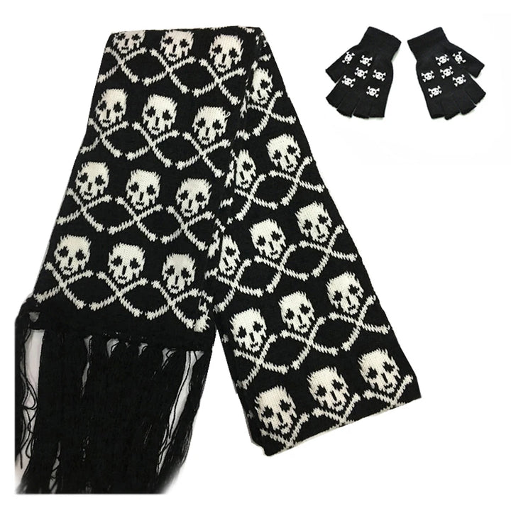 Skull Pattern Scarf – Unisex Knitted Wrap with Skeleton Design