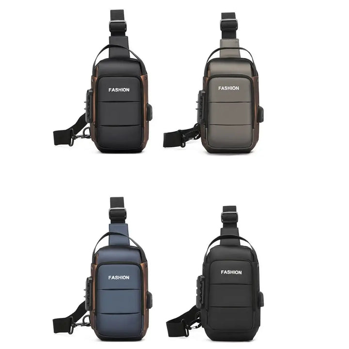 Unisex PU Leather Anti Theft Chest Bag Large Capacity USB Charging Travel Sling Chest Bag Waterproof Crossbody Bag Unisex