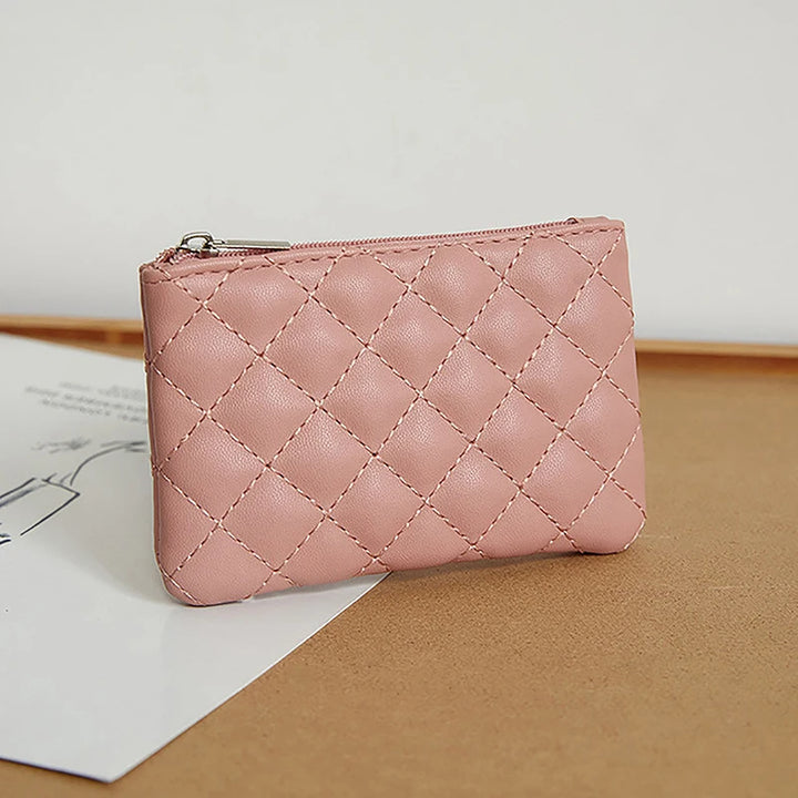 Plaid PU Leather Coin Purse – Mini Zipper Wallet & Card Holder for Women