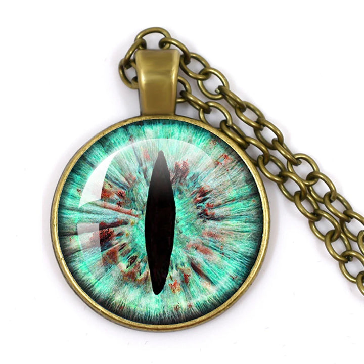 Lovely Fashion Colored Evil Eye Necklace Beautiful Animal Dragon Cats Eye Heart 25mm Glass Cabochon Pendant Gift For Fridends