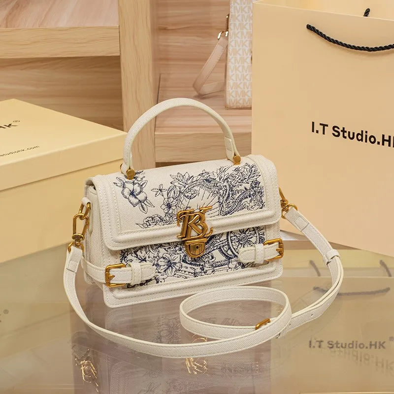 Women's handbag, handbag, women's 2024 new high-end texture summer designer single shoulder crossbody embroidered square bag