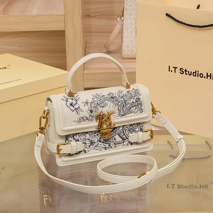 Women's handbag, handbag, women's 2024 new high-end texture summer designer single shoulder crossbody embroidered square bag