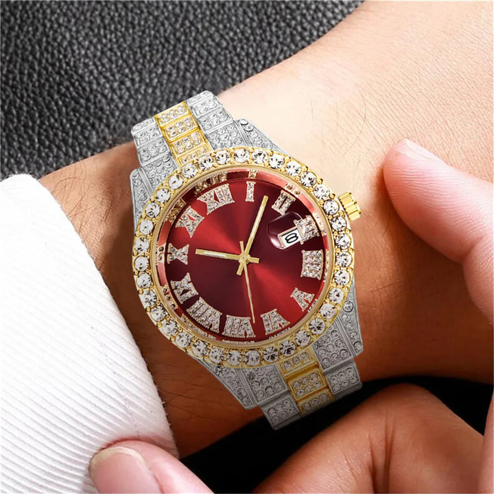 Full Diamond Stainless Steel Quartz Watch for Men