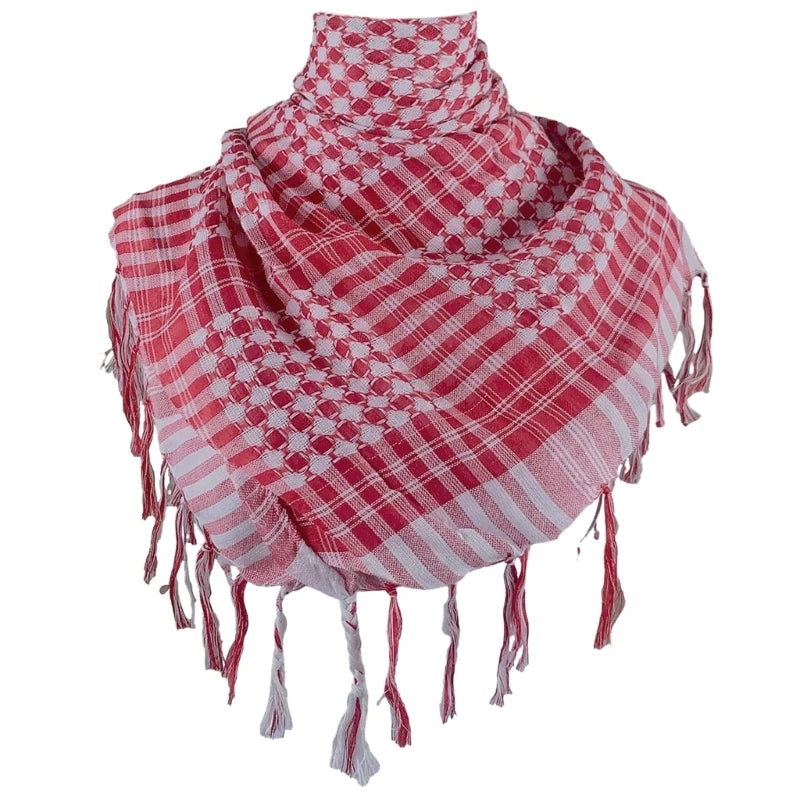 Arab Style Keffiyeh – Houndstooth Pattern Shemagh with Fringe