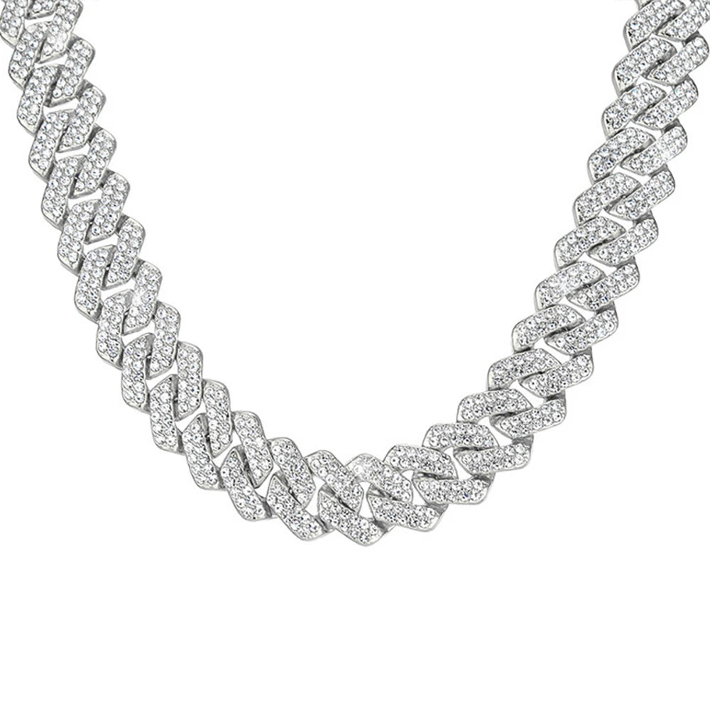 Frosted 15MM Cuban Chain Necklace – Rhinestone Hip Hop Bling
