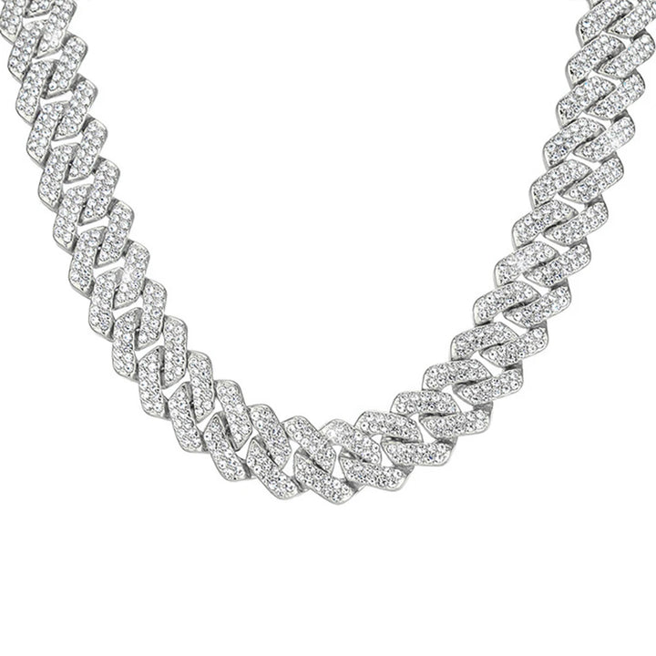 Frosted 15MM Cuban Chain Necklace – Rhinestone Hip Hop Bling