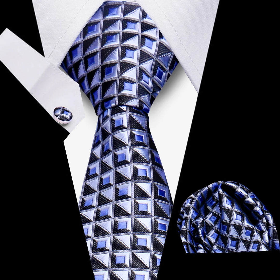 Elegant Ties For Men Gift Fashion Men Tie Set Striped Luxury Necktie Handchief Cufflinks 3 Pcs Business Wedding Suit Accessories