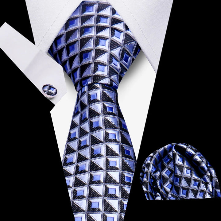 Elegant Ties For Men Gift Fashion Men Tie Set Striped Luxury Necktie Handchief Cufflinks 3 Pcs Business Wedding Suit Accessories
