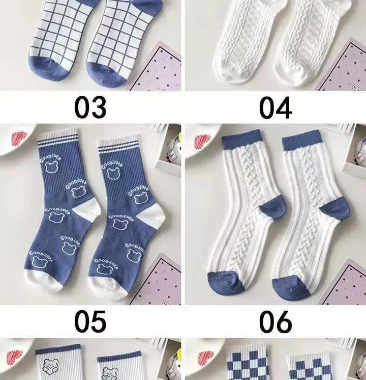 Women's Socks Warm Socks In Autumn and Winter Blue Socks Students High-top Striped Checkered Sports Stockings