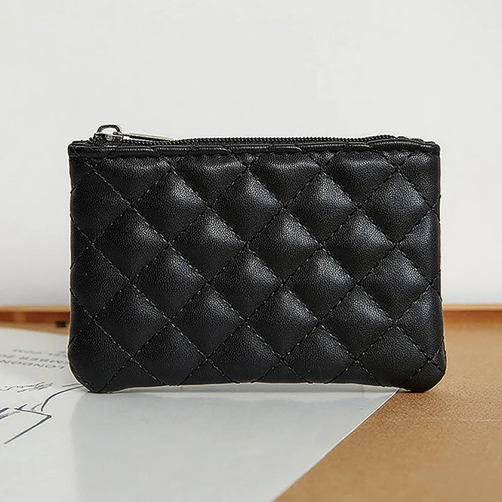 Plaid PU Leather Coin Purse – Mini Zipper Wallet & Card Holder for Women