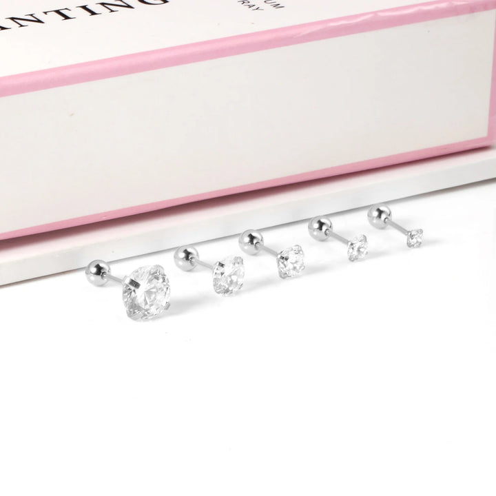 LUXUSTEEL 1 Pairs Shiny Crystal Zircon Stud Earrings For Women Men Round Beads Screw Back Needle CZ Ear Stainless steel 3-8mm