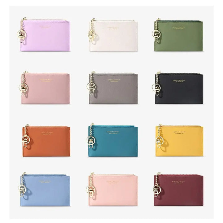 Ultra-Thin PU Leather Wallet – Mini Coin Purse with Keychain