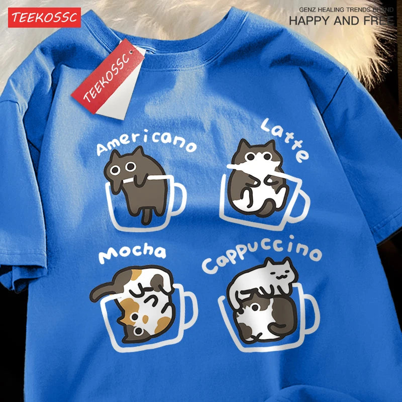 Mocha Cat Coffee Tee – Cute Summer Cotton Unisex Shirt