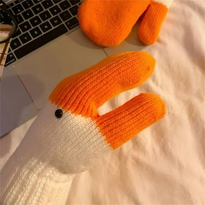 Creative Quirky Gloves Big Goose Woolen Gloves with Fingers Women's Winter Warm Plush Thick Anti Cold Gloves Cute Couple