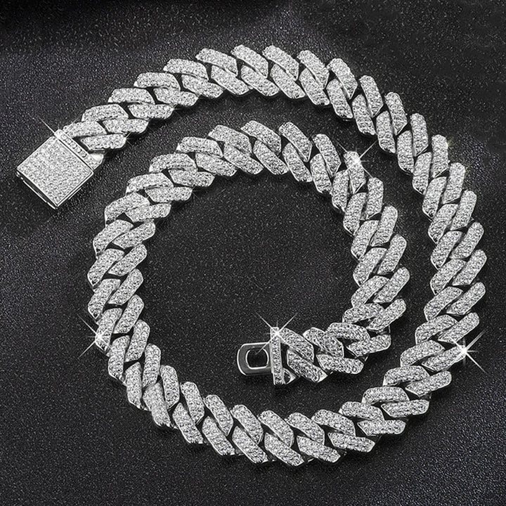 Frosted 15MM Cuban Chain Necklace – Rhinestone Hip Hop Bling