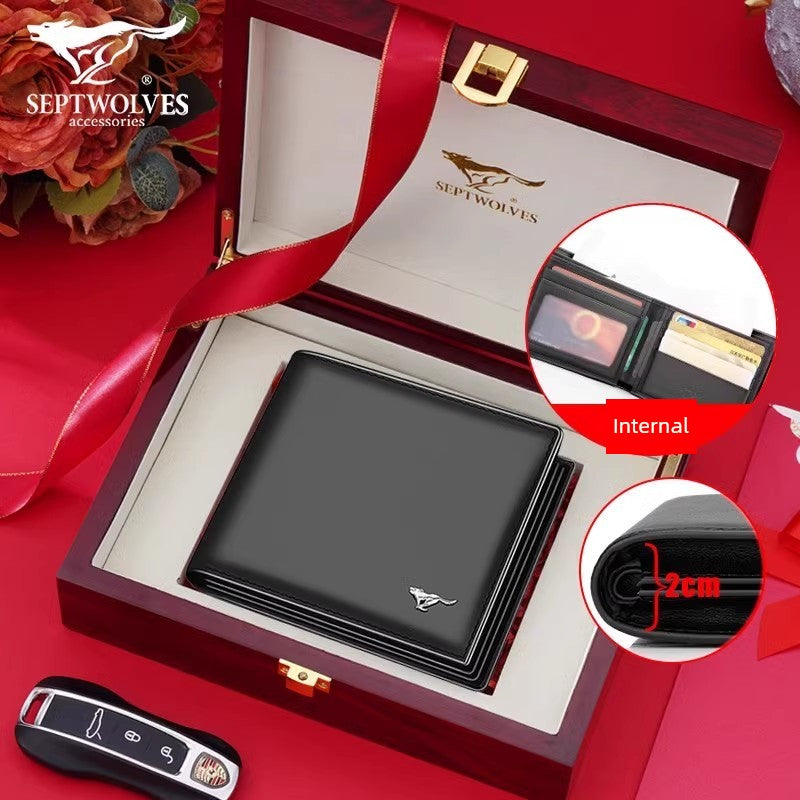 SEPTWOLVES Men Genuine Leather Dad's Wallet for Husband
