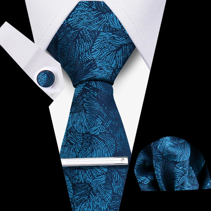 Tie For Men Business Luxury Fashion Necktie Navy Blue 4pcs Set Tie Clip Cufflinks Pocket Square Wedding Suit Accessories Gravata