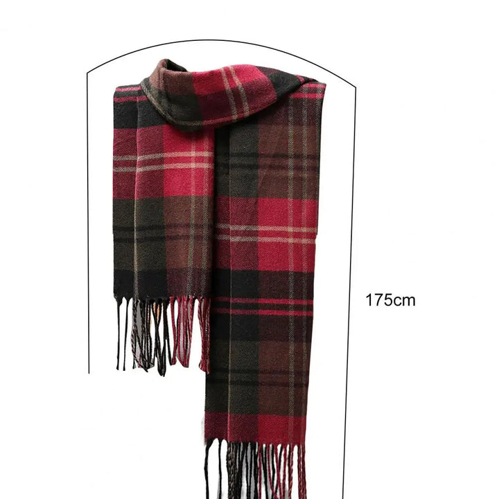 Long Tassel Scarf – Faux Cashmere Plaid Wrap for Men & Women
