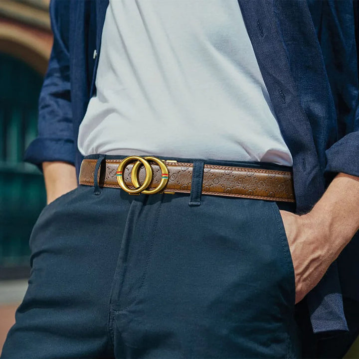 Men Leather Belt Metal Car Automatic Buckle Work Belt Double Loop Round Buckle Belts for Men Women Gifts Gc Belts for Women