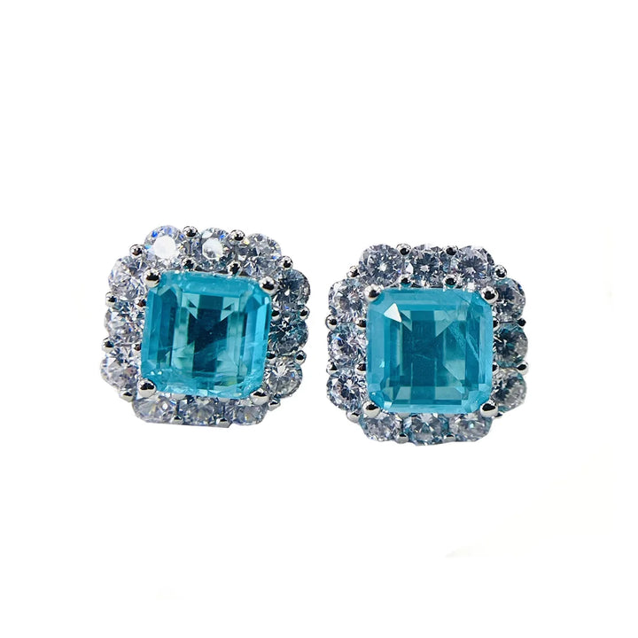 GlamParaiba™ – Elegant Square Tourmaline Earrings in 925 Sterling Silver