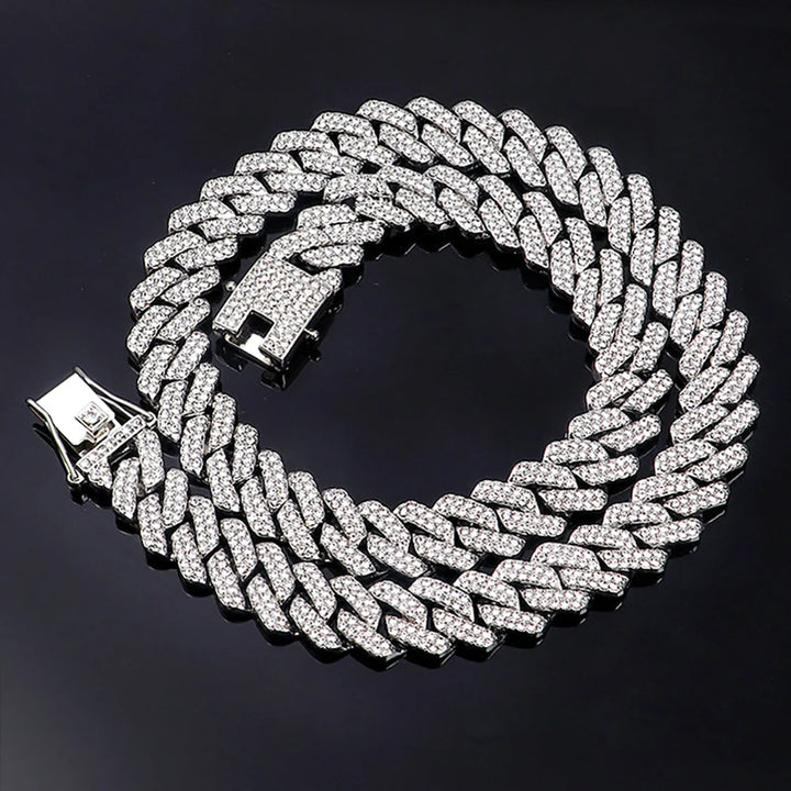 Frosted 15MM Cuban Chain Necklace – Rhinestone Hip Hop Bling