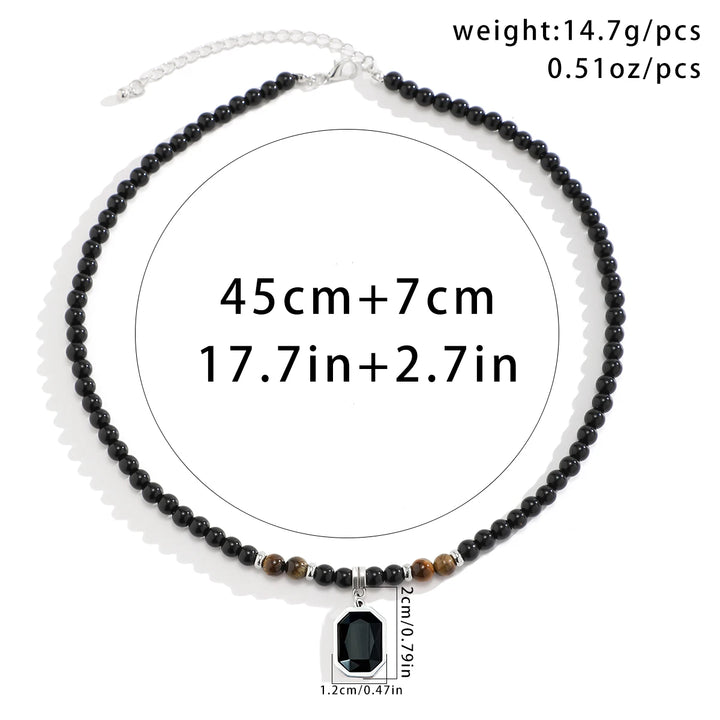 Black Tiger Stone Necklace – Stainless Steel Pendant Choker for Casual Men’s Jewelry