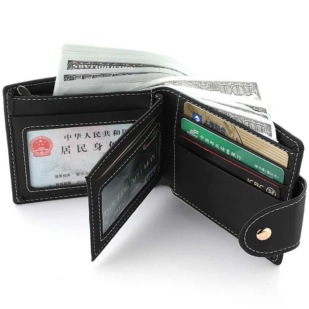 Men's Wallet Men's Short Wallet Youth Fashion Personality Pu Leather Credit Card ID Card Holder Wallet Folding Wallet
