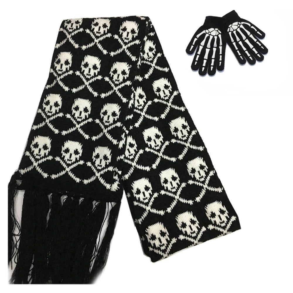 Skull Pattern Scarf – Unisex Knitted Wrap with Skeleton Design