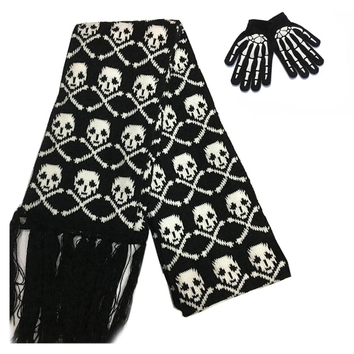 Skull Pattern Scarf – Unisex Knitted Wrap with Skeleton Design
