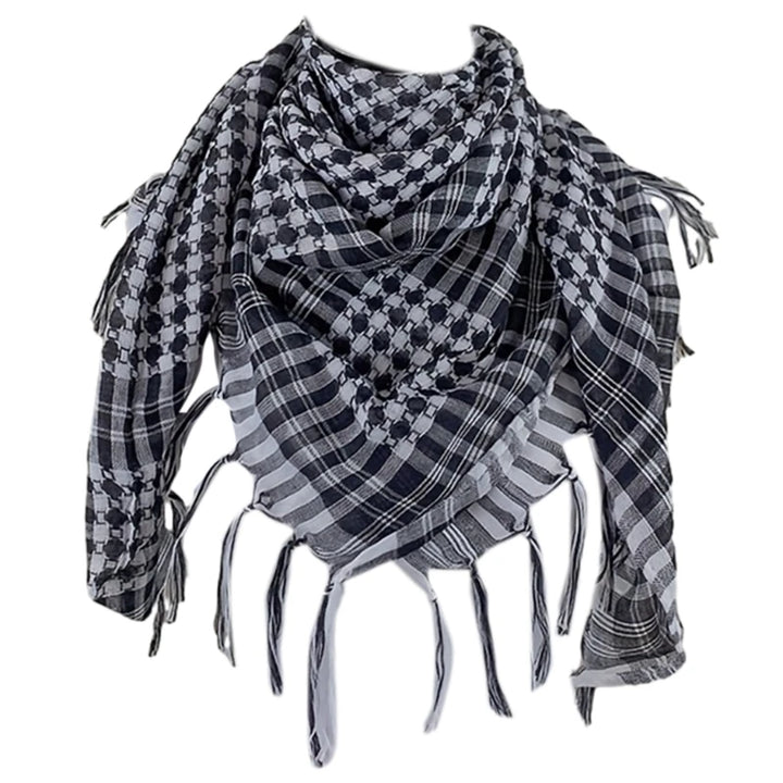 Arab Style Keffiyeh – Houndstooth Pattern Shemagh with Fringe