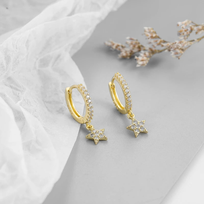 ZirconBloom™ – CANNER 18K Gold Plated Drop Earrings with Star Design
